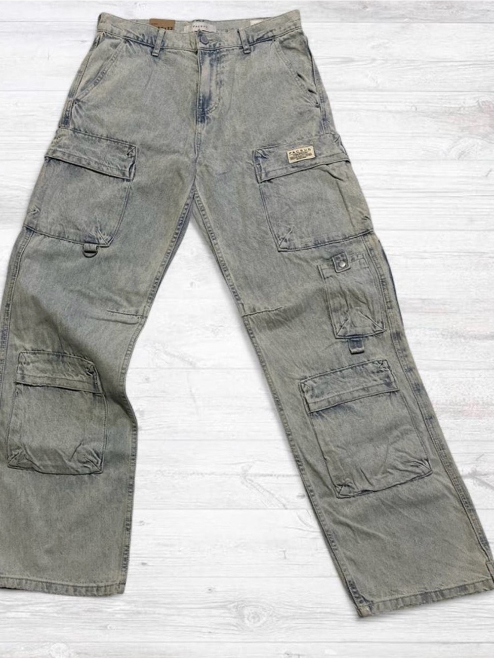 PacSun Men's Baggy Cargo Pants in Washed light blue